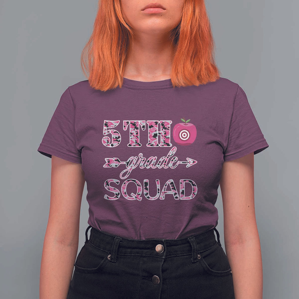 Funny Back To School Hunting T Shirt For Women 5TH Grade Squad Pink Camo Flag Apple Arrow TS11 Maroon Print Your Wear