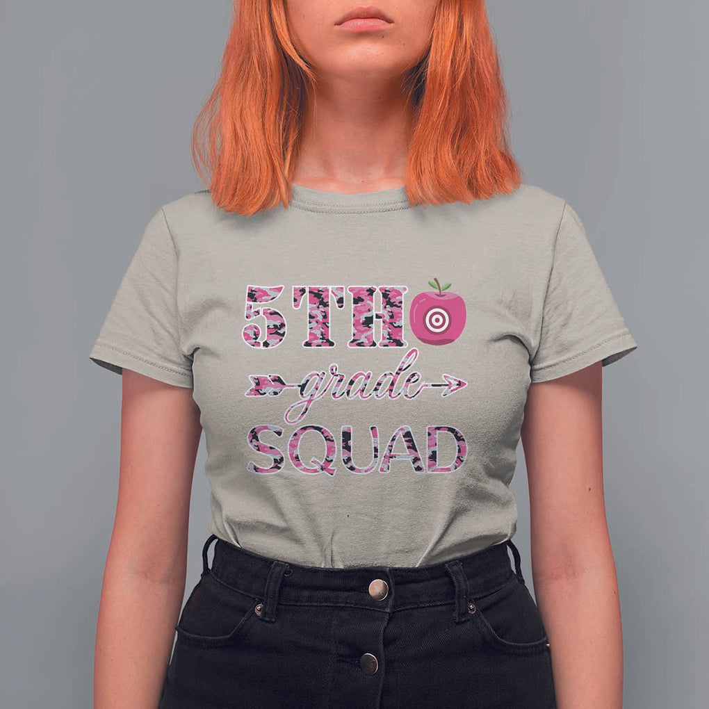 Funny Back To School Hunting T Shirt For Women 5TH Grade Squad Pink Camo Flag Apple Arrow TS11 Sand Print Your Wear