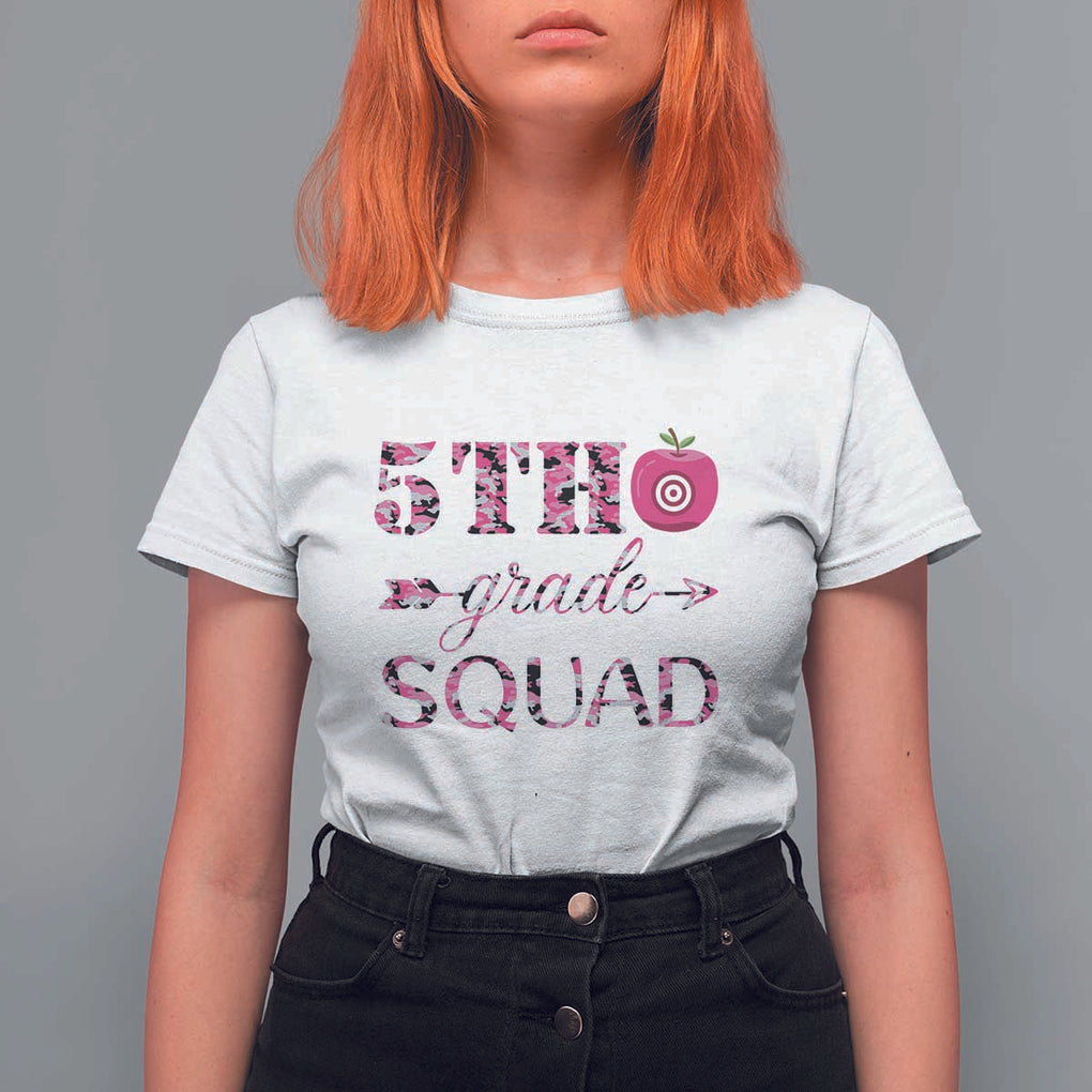 Funny Back To School Hunting T Shirt For Women 5TH Grade Squad Pink Camo Flag Apple Arrow TS11 White Print Your Wear