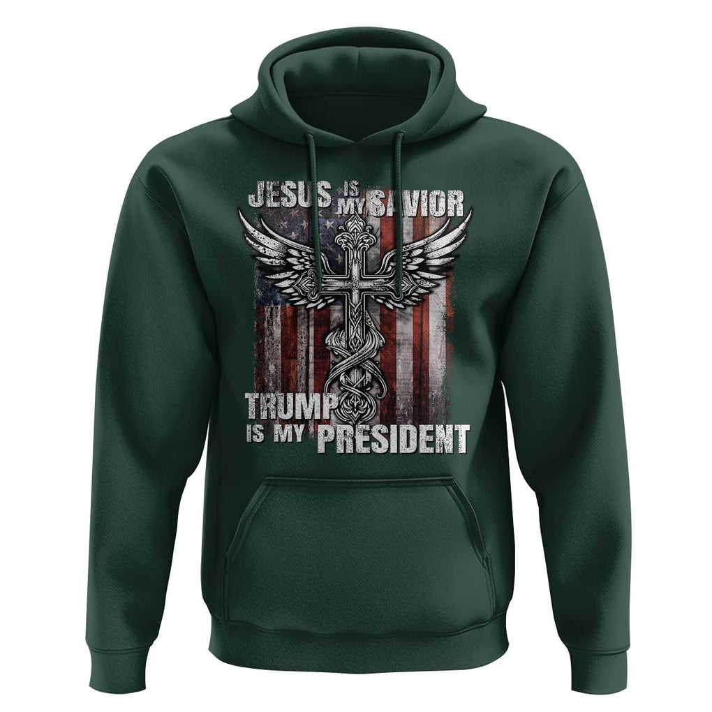 Jesus Is My Savior Trump Is My President Hoodie American Flag Cross TS11 Dark Forest Green Print Your Wear