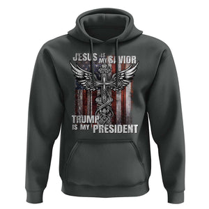 Jesus Is My Savior Trump Is My President Hoodie American Flag Cross TS11 Dark Heather Print Your Wear