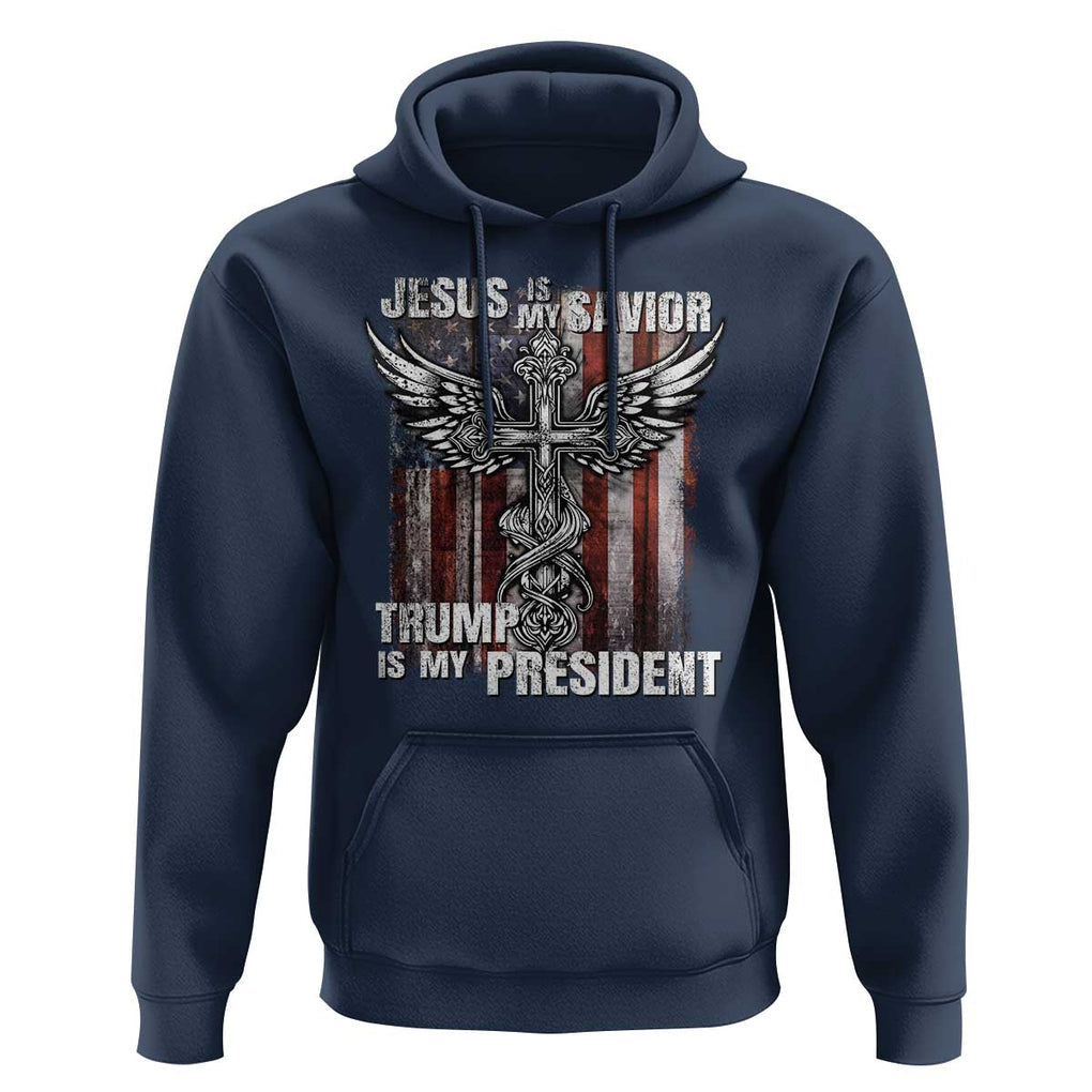 Jesus Is My Savior Trump Is My President Hoodie American Flag Cross TS11 Navy Print Your Wear