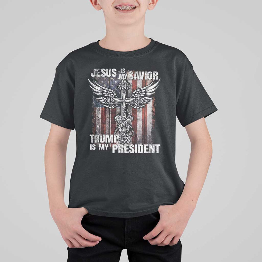 Jesus Is My Savior Trump Is My President T Shirt For Kid American Flag Cross TS11 Black Print Your Wear
