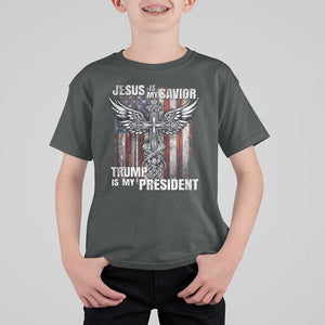 Jesus Is My Savior Trump Is My President T Shirt For Kid American Flag Cross TS11 Dark Heather Print Your Wear