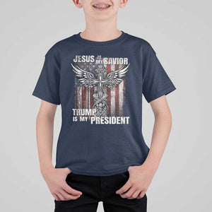 Jesus Is My Savior Trump Is My President T Shirt For Kid American Flag Cross TS11 Navy Print Your Wear