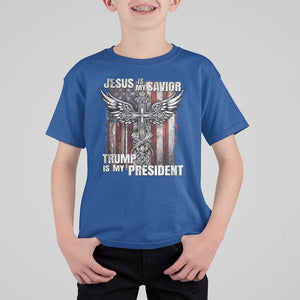 Jesus Is My Savior Trump Is My President T Shirt For Kid American Flag Cross TS11 Royal Blue Print Your Wear