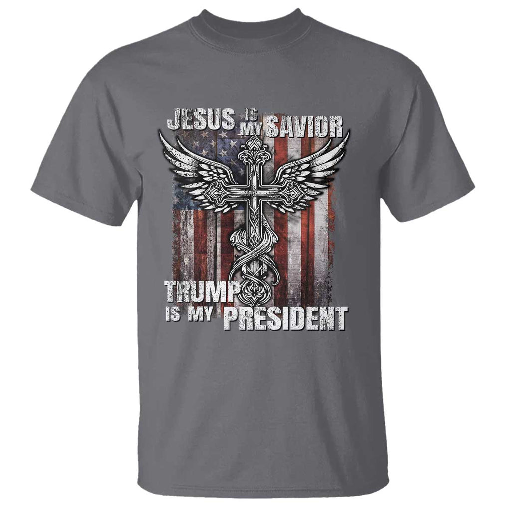 Jesus Is My Savior Trump Is My President T Shirt American Flag Cross TS11 Charcoal Print Your Wear