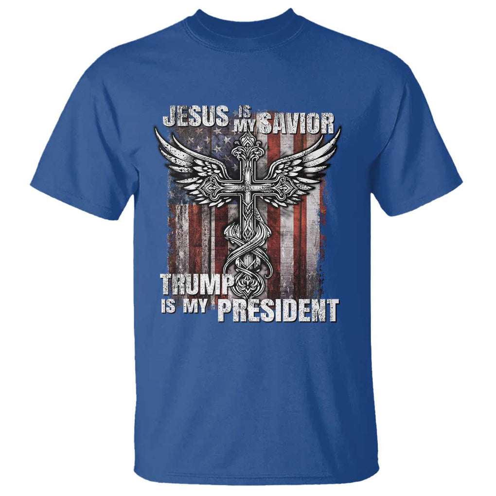 Jesus Is My Savior Trump Is My President T Shirt American Flag Cross TS11 Royal Blue Print Your Wear