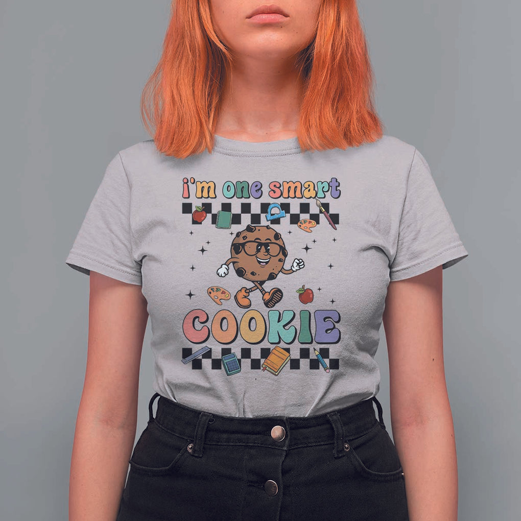 Funny Student T Shirt For Women I'm One Smart Cookie Apple Book Ruler Pencil TS11 Ice Gray Print Your Wear