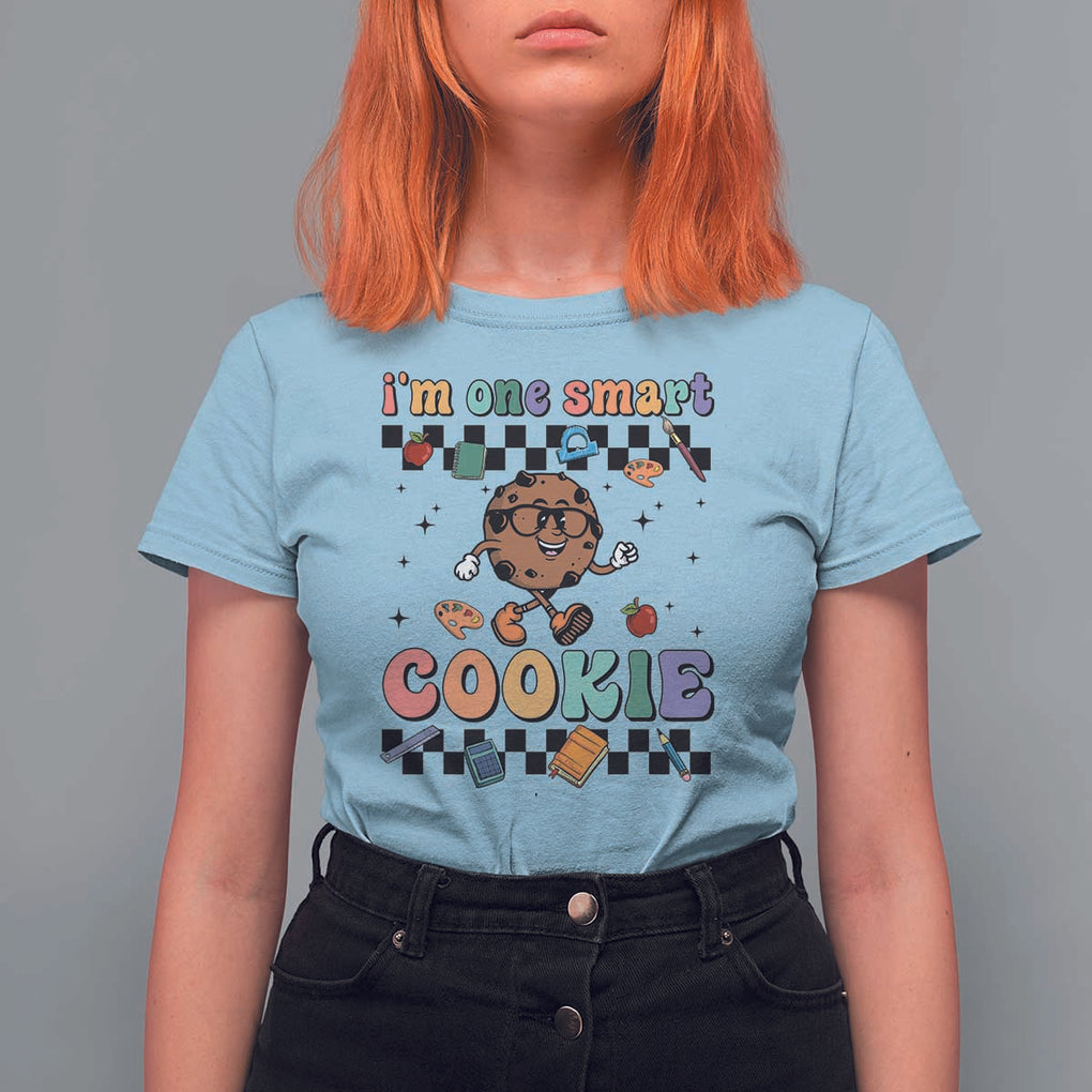 Funny Student T Shirt For Women I'm One Smart Cookie Apple Book Ruler Pencil TS11 Light Blue Print Your Wear
