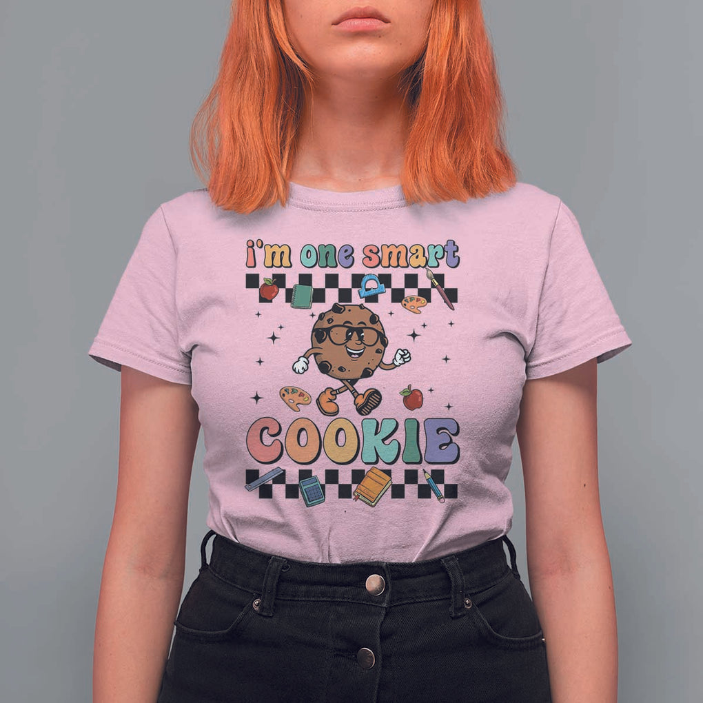 Funny Student T Shirt For Women I'm One Smart Cookie Apple Book Ruler Pencil TS11 Light Pink Print Your Wear