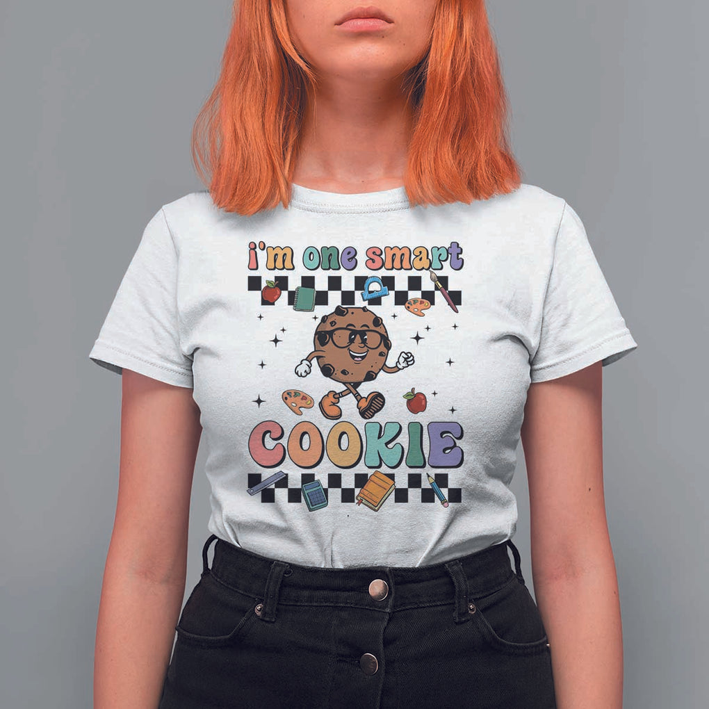 Funny Student T Shirt For Women I'm One Smart Cookie Apple Book Ruler Pencil TS11 White Print Your Wear