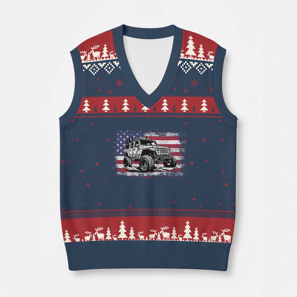 American Flag UTV Side By Side SXS Off Road Car V-Neck Knit Sweater Vest - Print Your Wear