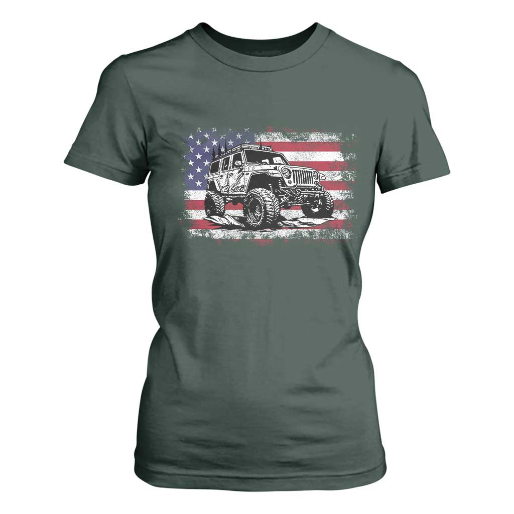 American Flag UTV Side By Side SXS Off Road Car T Shirt For Women TS11 Dark Forest Green Print Your Wear