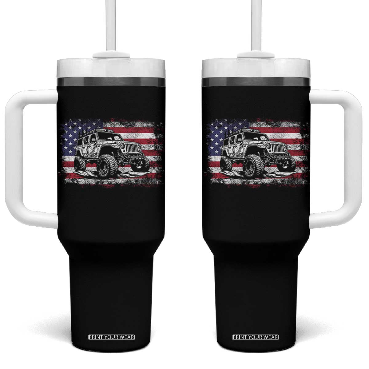 American Flag UTV Side By Side SXS Off Road Car Tumbler With Handle TS11 One Size: 40 oz Black Print Your Wear