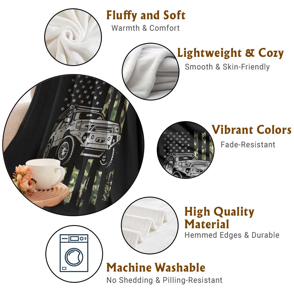 Camouflage American Flag UTV Side By Side SXS Off Road Car Throw Blanket TS11 Print Your Wear