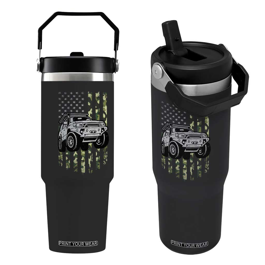Camouflage American Flag UTV Side By Side SXS Off Road Car Flip Straw Tumbler TS11 One Size: 30 oz Black Print Your Wear