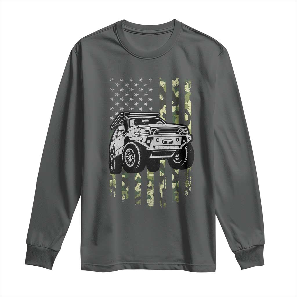 Camouflage American Flag UTV Side By Side SXS Off Road Car Long Sleeve Shirt TS11 Dark Heather Print Your Wear