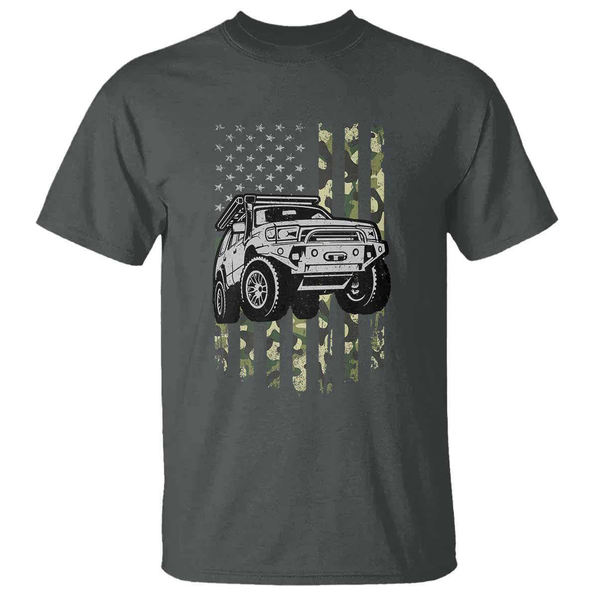 Camouflage American Flag UTV Side By Side SXS Off Road Car T Shirt TS11 Dark Heather Print Your Wear