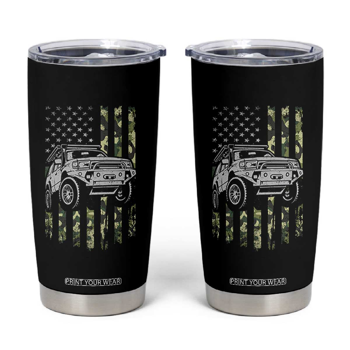 Camouflage American Flag UTV Side By Side SXS Off Road Car Tumbler Cup TS11 Black Print Your Wear