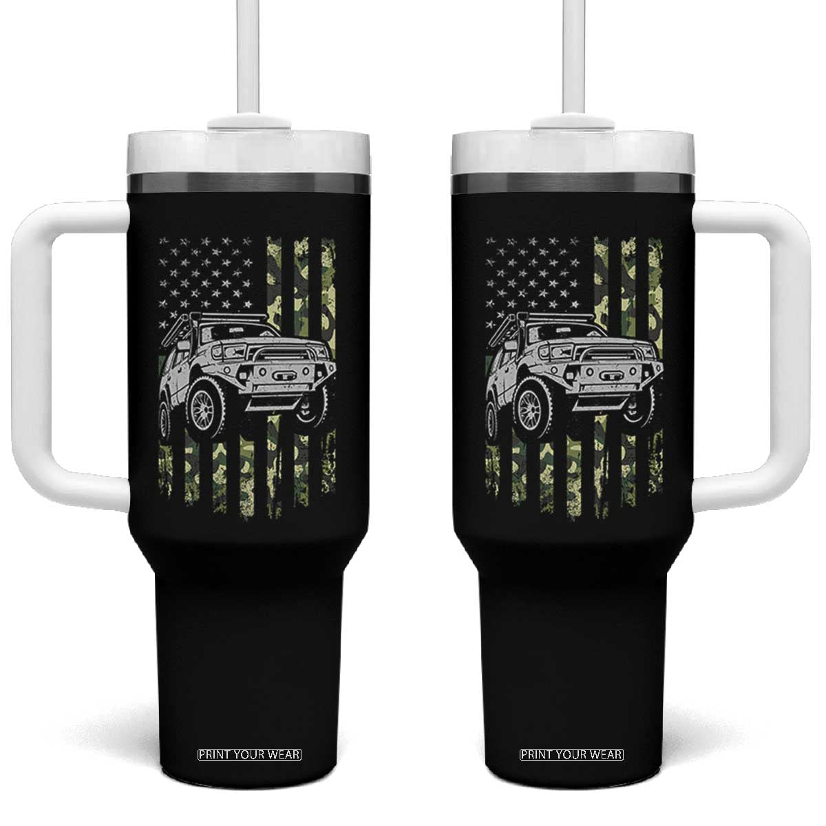 Camouflage American Flag UTV Side By Side SXS Off Road Car Tumbler With Handle TS11 One Size: 40 oz Black Print Your Wear