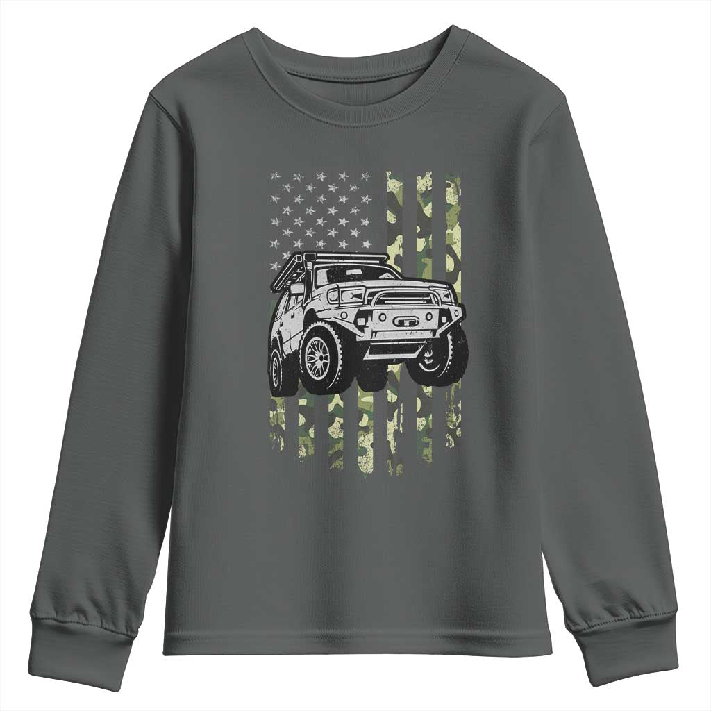 Camouflage American Flag UTV Side By Side SXS Off Road Car Youth Sweatshirt TS11 Dark Heather Print Your Wear