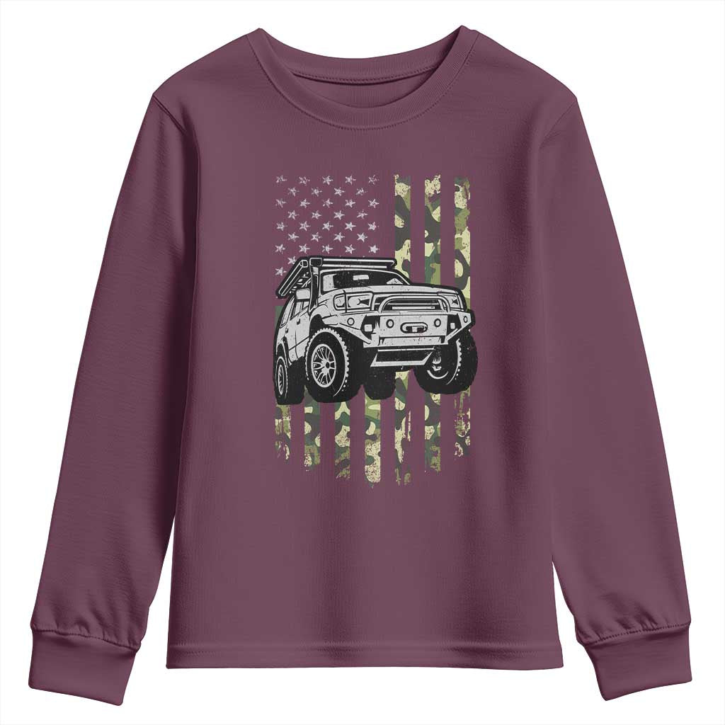Camouflage American Flag UTV Side By Side SXS Off Road Car Youth Sweatshirt TS11 Maroon Print Your Wear