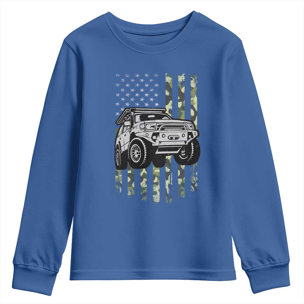 Camouflage American Flag UTV Side By Side SXS Off Road Car Youth Sweatshirt TS11 Royal Blue Print Your Wear