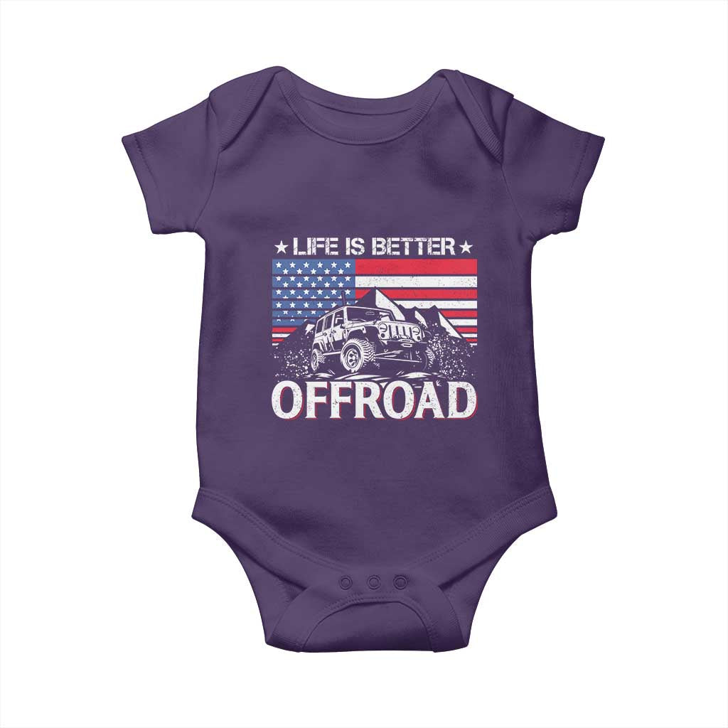 Life Is Better Off Road Car Baby Onesie American Flag Mountain Adventure TS11 Purple Print Your Wear