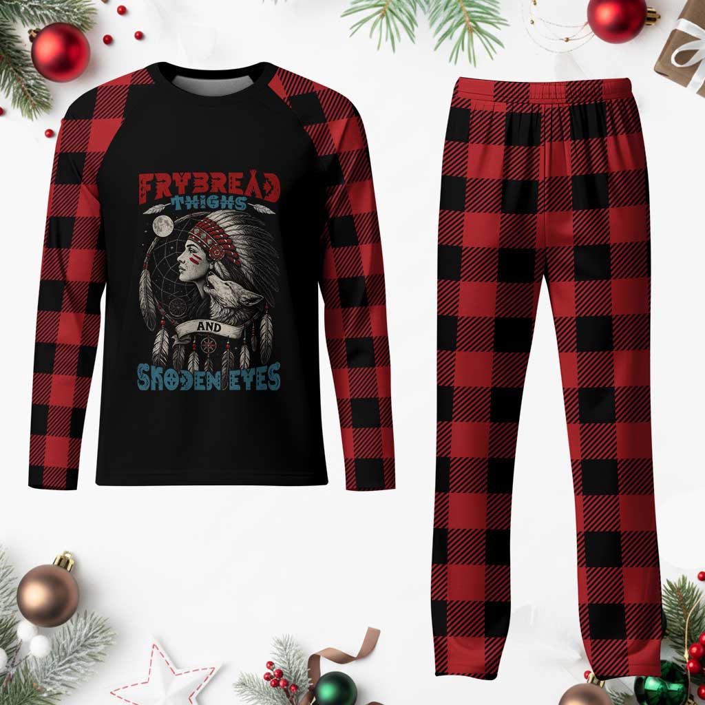 Native American Women Plaid Pajama Set Frybread Thighs Skoden Eyes Dreamcatcher