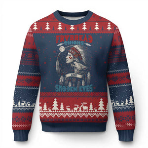Native American Women Ugly Christmas Sweater Frybread Thighs Skoden Eyes Dreamcatcher TS11 Navy Red Print Your Wear