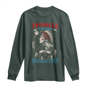 Native American Women Long Sleeve Shirt Frybread Thighs Skoden Eyes Dreamcatcher TS11 Dark Forest Green Print Your Wear