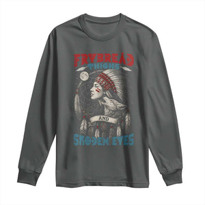Native American Women Long Sleeve Shirt Frybread Thighs Skoden Eyes Dreamcatcher TS11 Dark Heather Print Your Wear