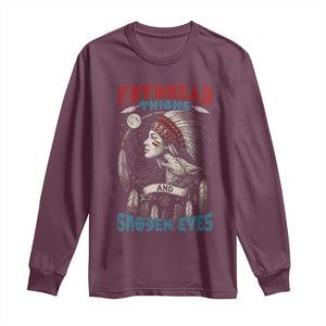 Native American Women Long Sleeve Shirt Frybread Thighs Skoden Eyes Dreamcatcher TS11 Maroon Print Your Wear