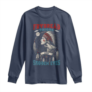 Native American Women Long Sleeve Shirt Frybread Thighs Skoden Eyes Dreamcatcher TS11 Navy Print Your Wear