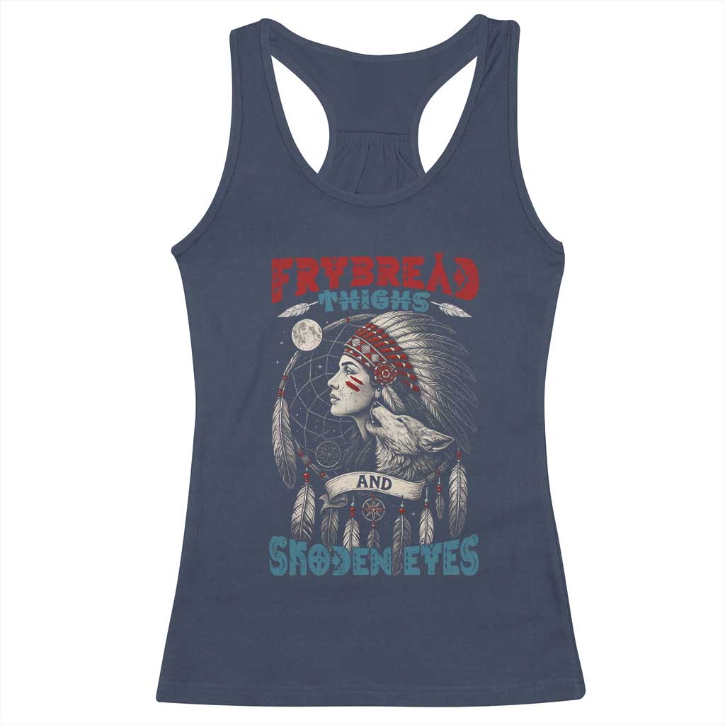Native American Women Racerback Tank Top Frybread Thighs Skoden Eyes Dreamcatcher TS11 Navy Print Your Wear