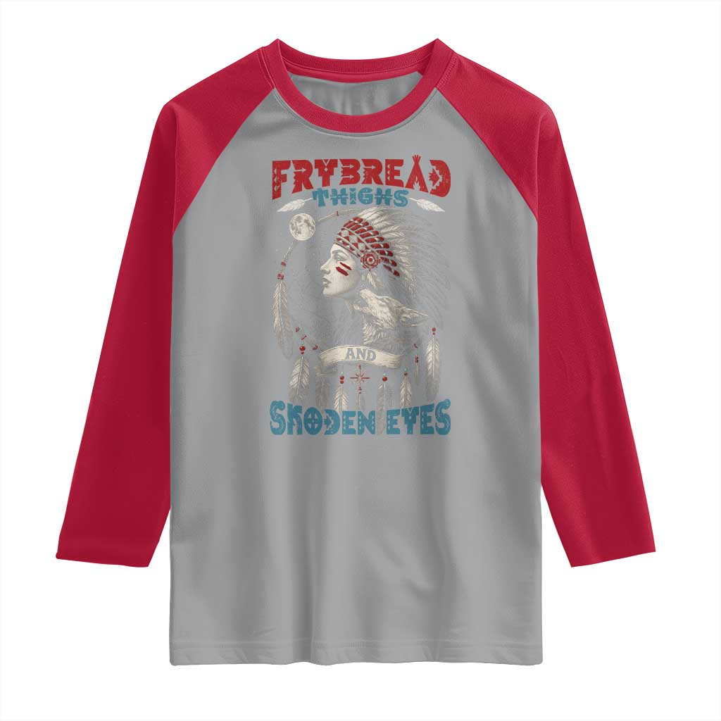 Native American Women Raglan Shirt Frybread Thighs Skoden Eyes Dreamcatcher TS11 Sport Gray Red Print Your Wear