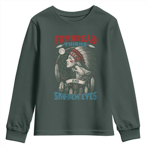 Native American Women Youth Sweatshirt Frybread Thighs Skoden Eyes Dreamcatcher TS11 Dark Forest Green Print Your Wear