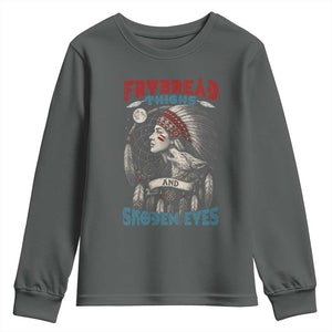 Native American Women Youth Sweatshirt Frybread Thighs Skoden Eyes Dreamcatcher TS11 Dark Heather Print Your Wear
