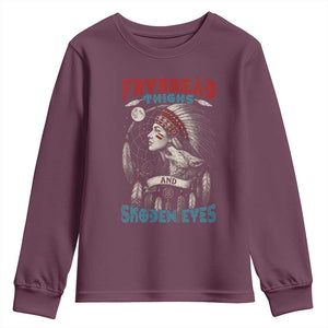 Native American Women Youth Sweatshirt Frybread Thighs Skoden Eyes Dreamcatcher TS11 Maroon Print Your Wear