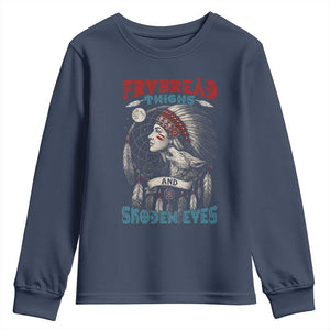 Native American Women Youth Sweatshirt Frybread Thighs Skoden Eyes Dreamcatcher TS11 Navy Print Your Wear