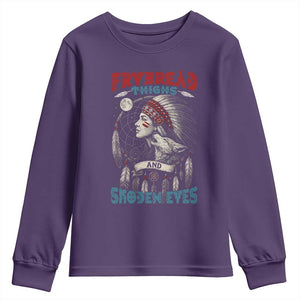 Native American Women Youth Sweatshirt Frybread Thighs Skoden Eyes Dreamcatcher TS11 Purple Print Your Wear