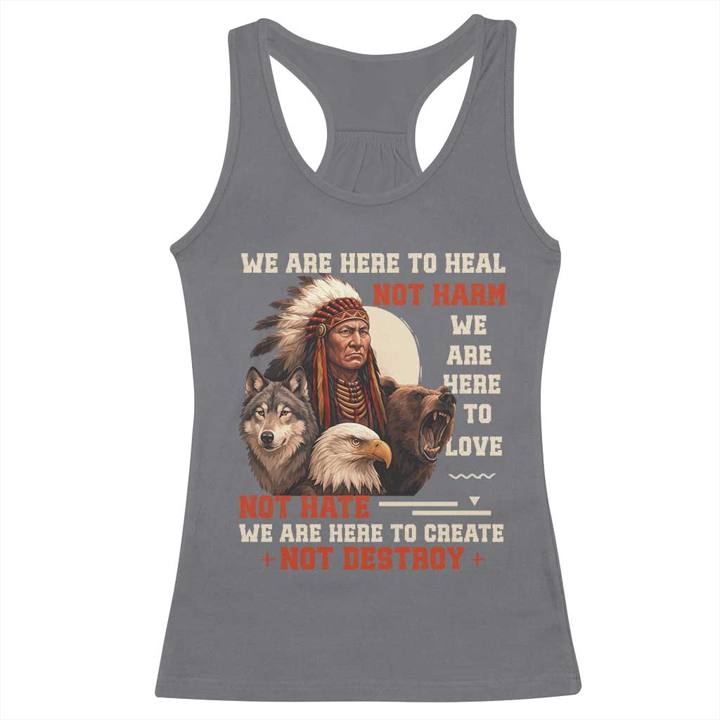 Native American Racerback Tank Top We Are Here To Heal Not Harm We Are Here To Love Not Hate TS11 Charcoal Print Your Wear