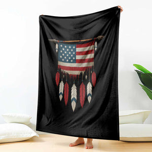 Native American Vintage Feathers USA Flag Throw Blanket TS11 Print Your Wear