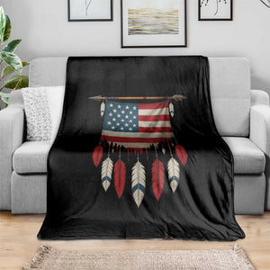 Native American Vintage Feathers USA Flag Throw Blanket TS11 Print Your Wear
