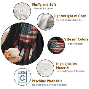 Native American Vintage Feathers USA Flag Throw Blanket TS11 Print Your Wear