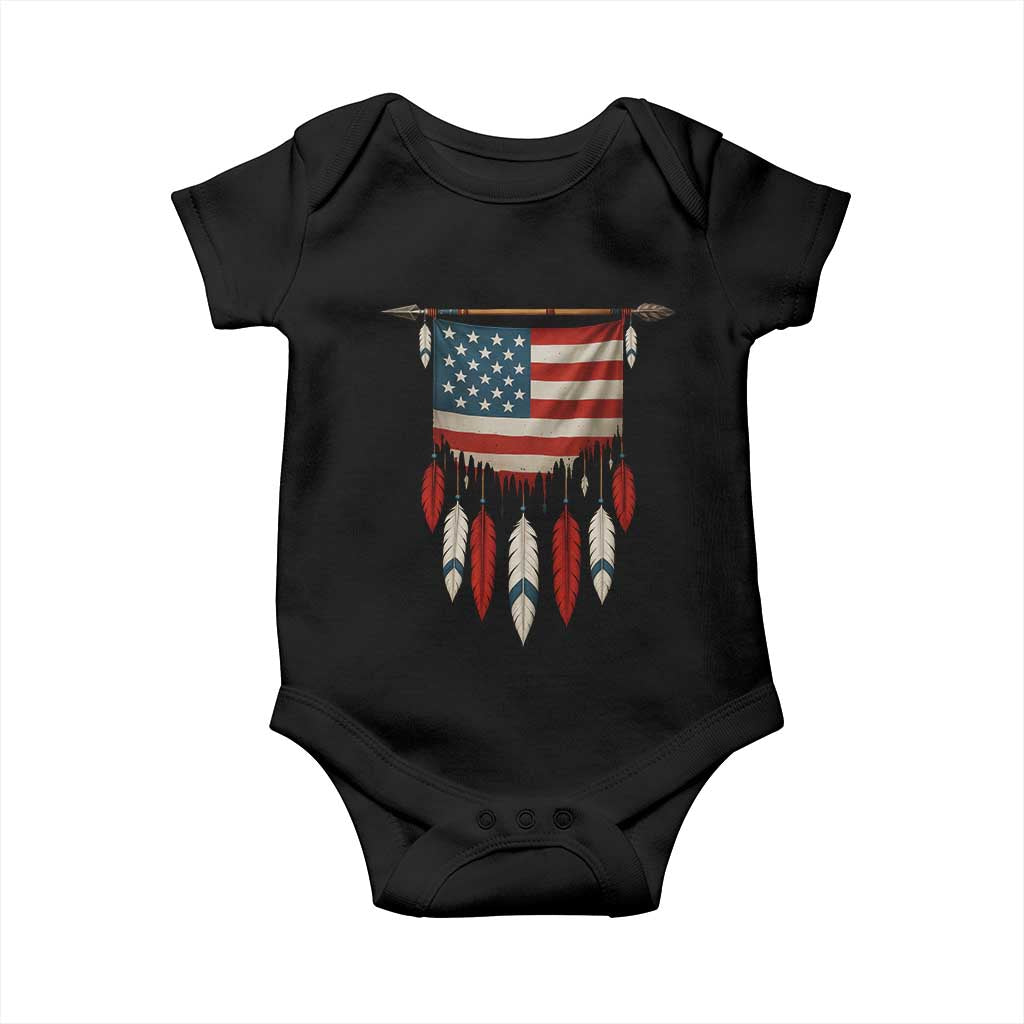 Native American Vintage Feathers USA Flag Baby Onesie TS11 Black Print Your Wear