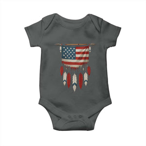 Native American Vintage Feathers USA Flag Baby Onesie TS11 Dark Heather Print Your Wear