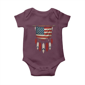 Native American Vintage Feathers USA Flag Baby Onesie TS11 Maroon Print Your Wear