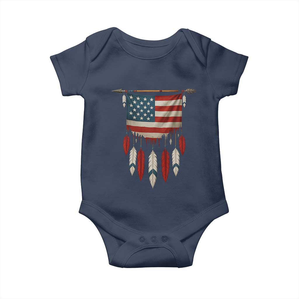 Native American Vintage Feathers USA Flag Baby Onesie TS11 Navy Print Your Wear